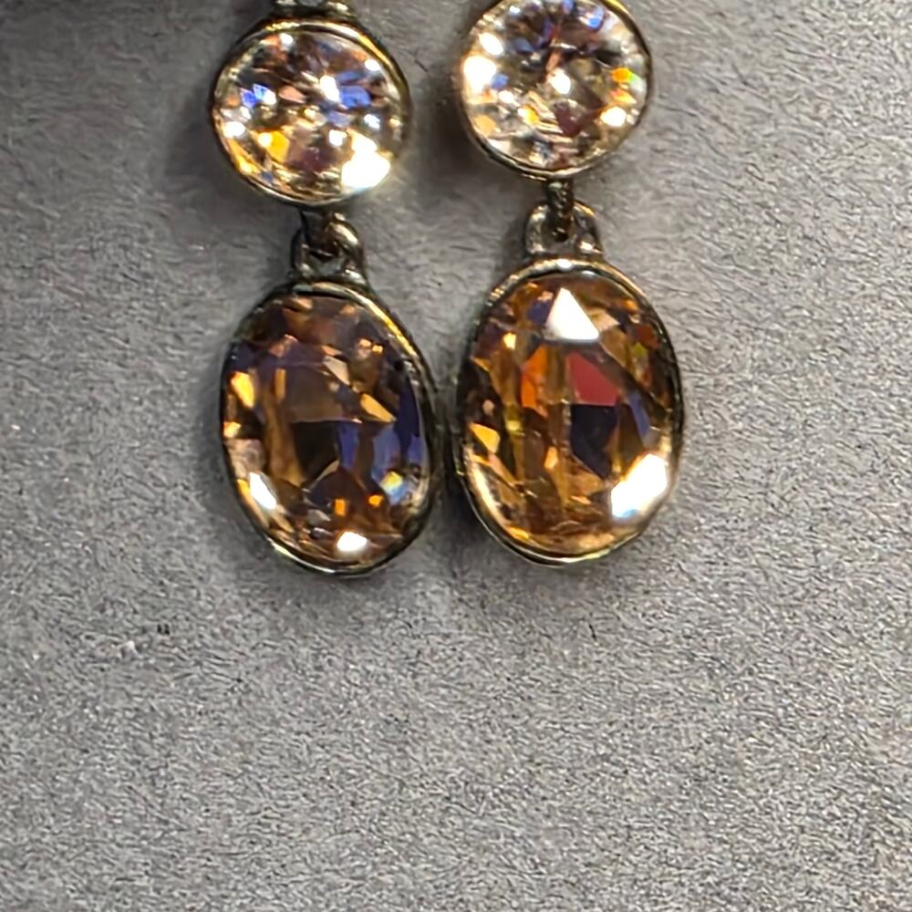 Vintage Signed Givenchy Gold Silver Crystal Drop Earrings 355 - Picture 2 of 6